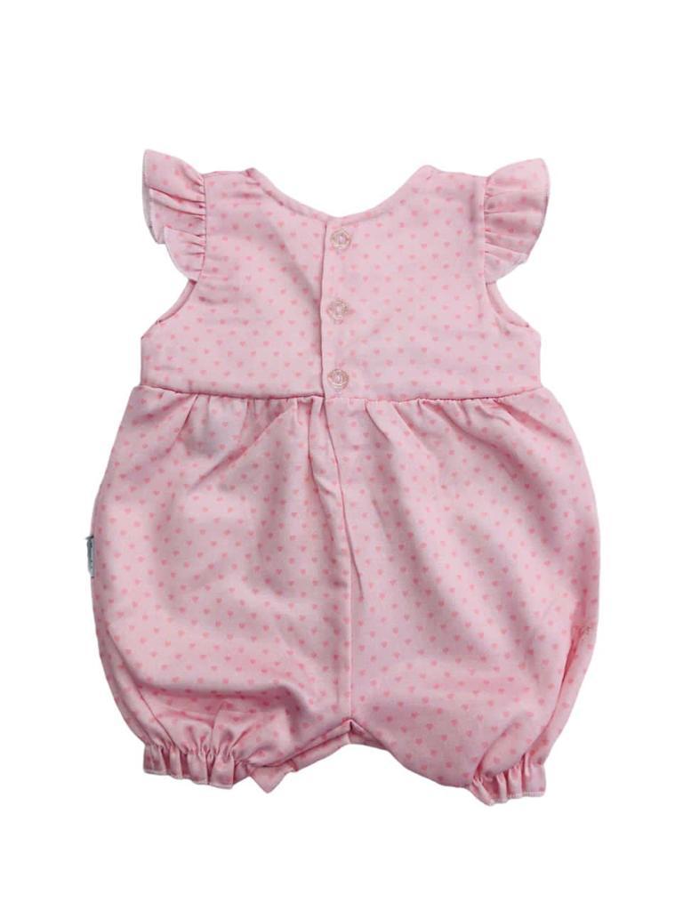 Macaquinho Estampa Corações e Laço Com Strass Rosa Claro