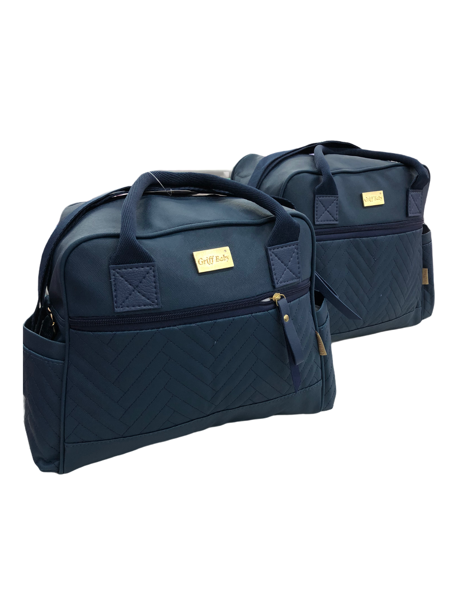 Jogo De Bolsas Bordada Com Trocador Azul Marinho - 3 Peças